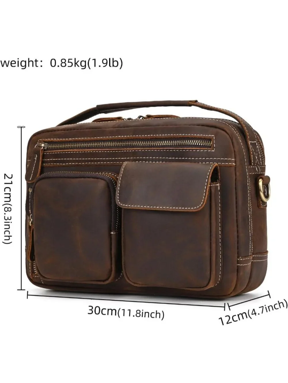 Stylish Full Grain Leather Messenger Bag for Men - Crossbody Travel & Work Purse